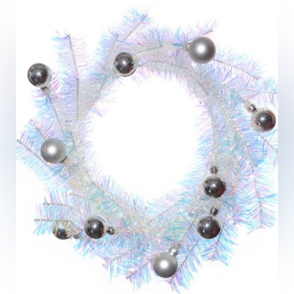 Set of 3 coiled garland Iridescent Tinsel with Silver Ornaments (total of 15 ft)